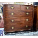 A 19th century crossbanded mahogany slender bow-fronted chest of two short over three long