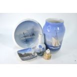 A small collection of Royal Copenhagen wares comprising: Vase painted with a small sailing yacht,