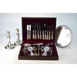 A canteen of EPNS Kings pattern flatware (little used) to/w a Mappin & Webb salver and pair of