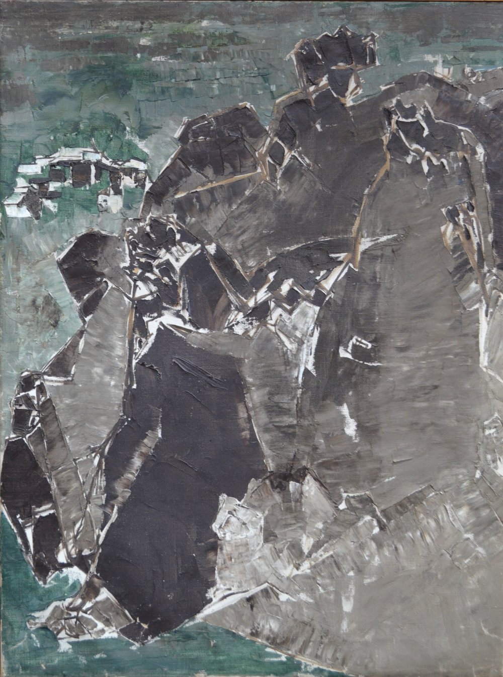 Harkrishan Lall (Indian, 1921-2000) - 'Dark Rocks', an abstract landscape, oil on canvas,