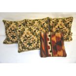Four matching wool tapestry cushions with floral and foliate design,