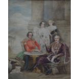 Austrian school - Baron Von Huget and General Farquharson with wives, watercolour,