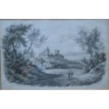 David Cox - A pastoral scene with fishermen and cattle, watercolour, signed lower right,