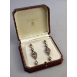A pair of Edwardian diamond set drop earrings, rose and eight cut diamond set overall,