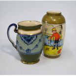 A Macintyre Burslem jug, green and blue colourway, registered design Guildhall M 1861, Toft's Mount,