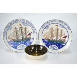 Two Poole Pottery plates decorated with Poole Whaler ships,