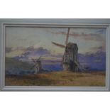 A Holston? - Landscape with two windmills, watercolour, signed lower right,