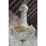 An Art Deco gilt framed and glass beaded ceiling light fitting / electrolier,