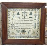 A William IV petit-point sampler, worked with spiritual verse within a border of shrubs,