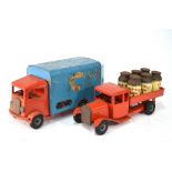A large Tri-ang Dairy tinplate model Bedford Tipping Truck, c/w six churns,
