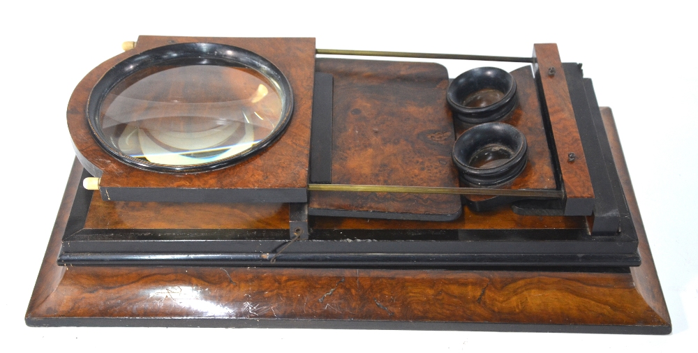 A Victorian stereo graphoscope of typical rectangular and folding form with central magnifying - Image 3 of 8