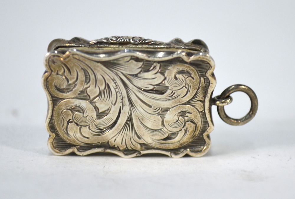 A Victorian foliate-engraved silver fob vinaigrette, the gilt interior with pierced grille, - Image 3 of 4