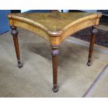A fine quality Victorian inlaid walnut card table of inverted bow form with lobed corners,