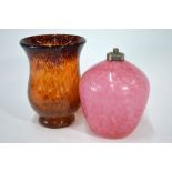 A Monart glass vase, amber and brown mottled colourway, 22.