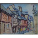 Caroline Leeds (1932-2005) - Three French scenes - Place de Rohan, Josselin, Britanny,