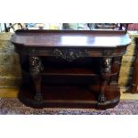 A late 19th century dark satinwood two-tier buffet,