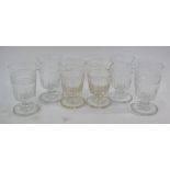 Four single lip wine glass coolers having a hobnail and facet cut frieze, short flattened knop stem,