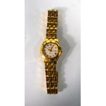 A lady's gilt metal Raymond Weil Tango pattern wristwatch on brick-link bracelet strap,