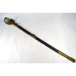 An antique Naval officer's sword with slightly curved etched blade,