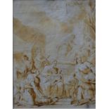 An 18th century Italian wash sketch - Birth of the Virgin, 20 x 15 cm,