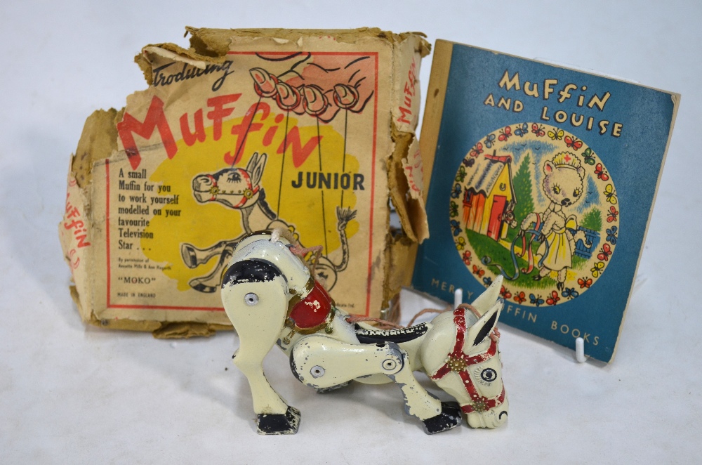 An original 'Moko' Muffin the Mule Junior die-cast metal puppet (box worn),