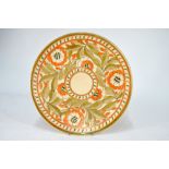 Charlotte Rhead Crown Ducal charger decorated with pattern 449 - Tudor Rose with orange and beige