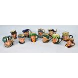 Eleven small Royal Doulton character jugs including - the Falconer; Arrie; Sam Weller;