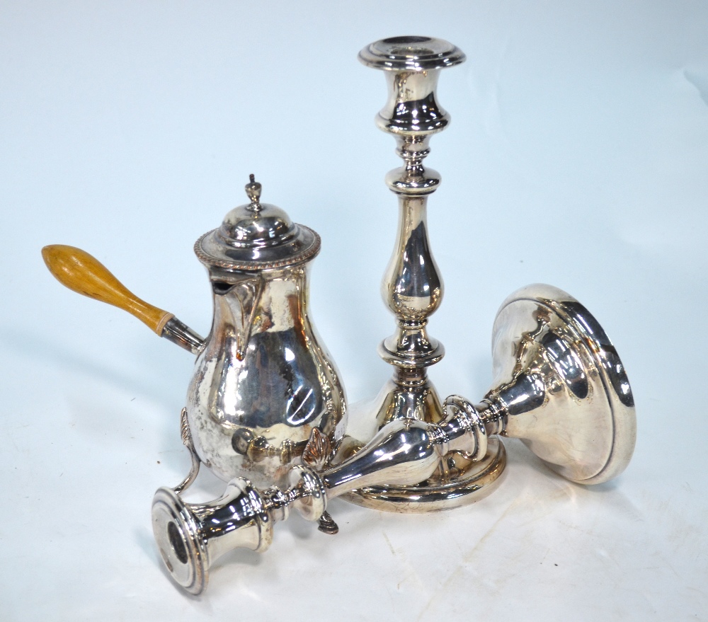 A pair of US electroplated baluster candlesticks, an oval Old Sheffield Plate entree dish and cover, - Image 5 of 8