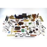 Various collectables including two silver penknives with mother of pearl handles,