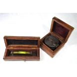 A reproduction steel Brinton pocket compass named for Stanley, to/w a spirit level,
