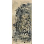 Cheong Soo Pieng (1917-1983) - Malay village in a forested landscape, ink and watercolour on paper,