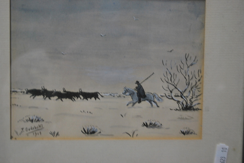 Jean Godebski - Cowboy and cattle in a l - Image 7 of 8