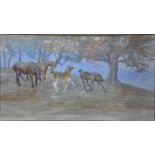 PDC - 'Autumn', ponies in a clearing, watercolour, signed with initials lower right,