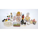 Three small bisque dolls' dolls and three miniature examples,