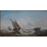 W Williamson - Fishing vessels in a squall, oil on canvas, signed and dated 1873 lower left,