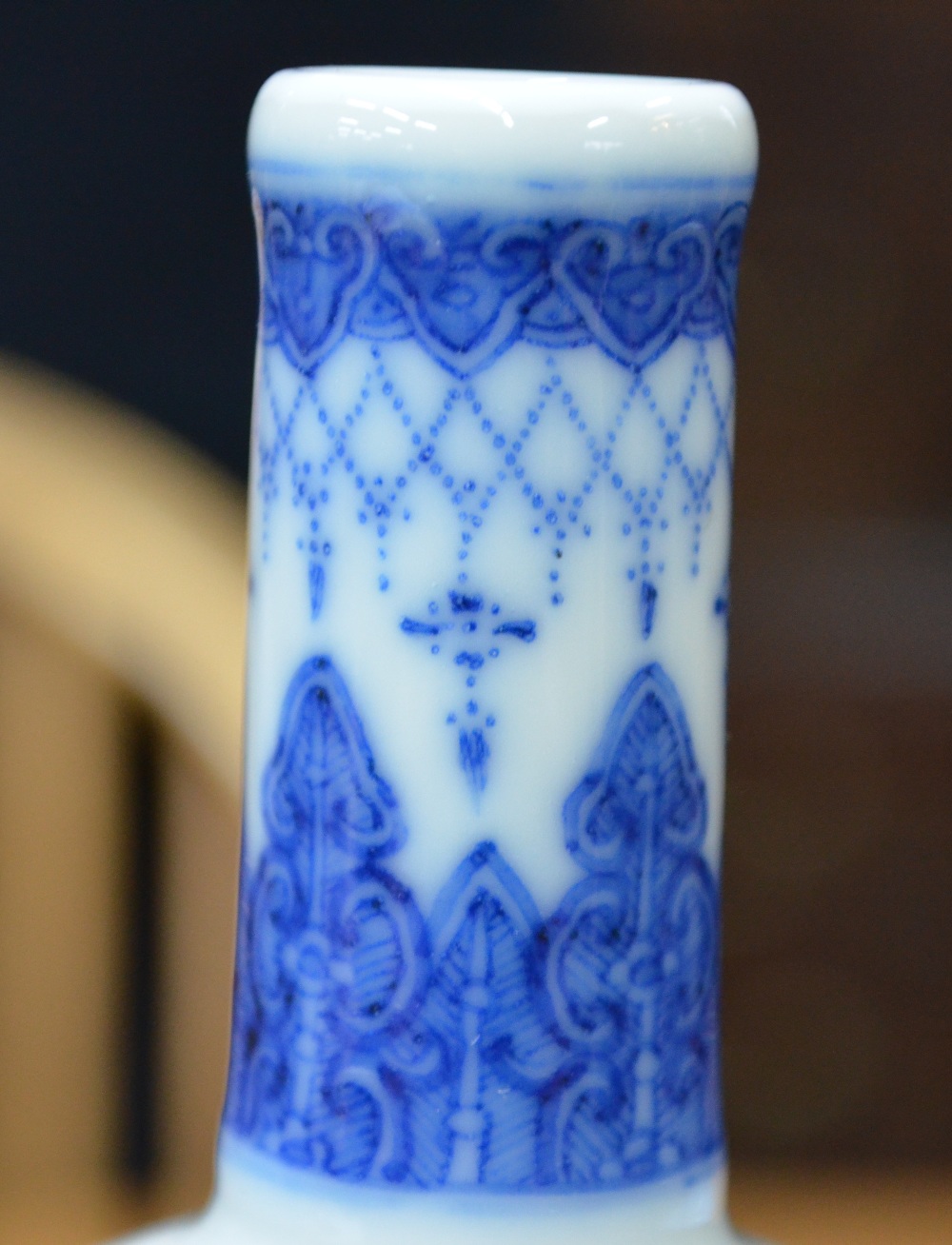 A Chinese blue and white vase with cylindrical neck and tapering body, - Image 10 of 13