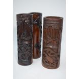 Three Chinese bamboo bitong of cylindrical form;