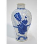 A Chinese small blue and white vase, decorated with scholars and a flower arrangement, 13 cm high,