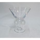 Lalique conical glass comport with ram's head frosted stem and domed circular foot,