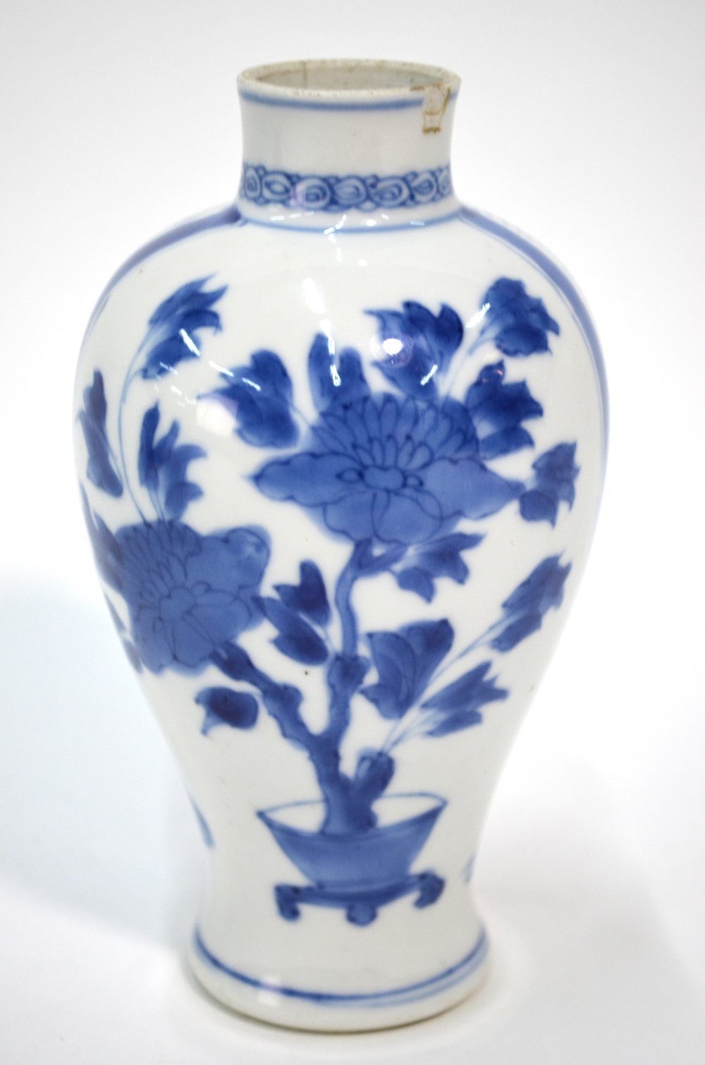 A Chinese small blue and white vase, decorated with scholars and a flower arrangement, 13 cm high, - Image 2 of 6