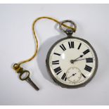 A Victorian silver pocket watch with keywind lever movement and enamel dial with subsidiary seconds