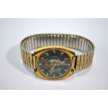 A gentleman's Bulova Accutron gilt metal wristwatch with electric movement visible through the