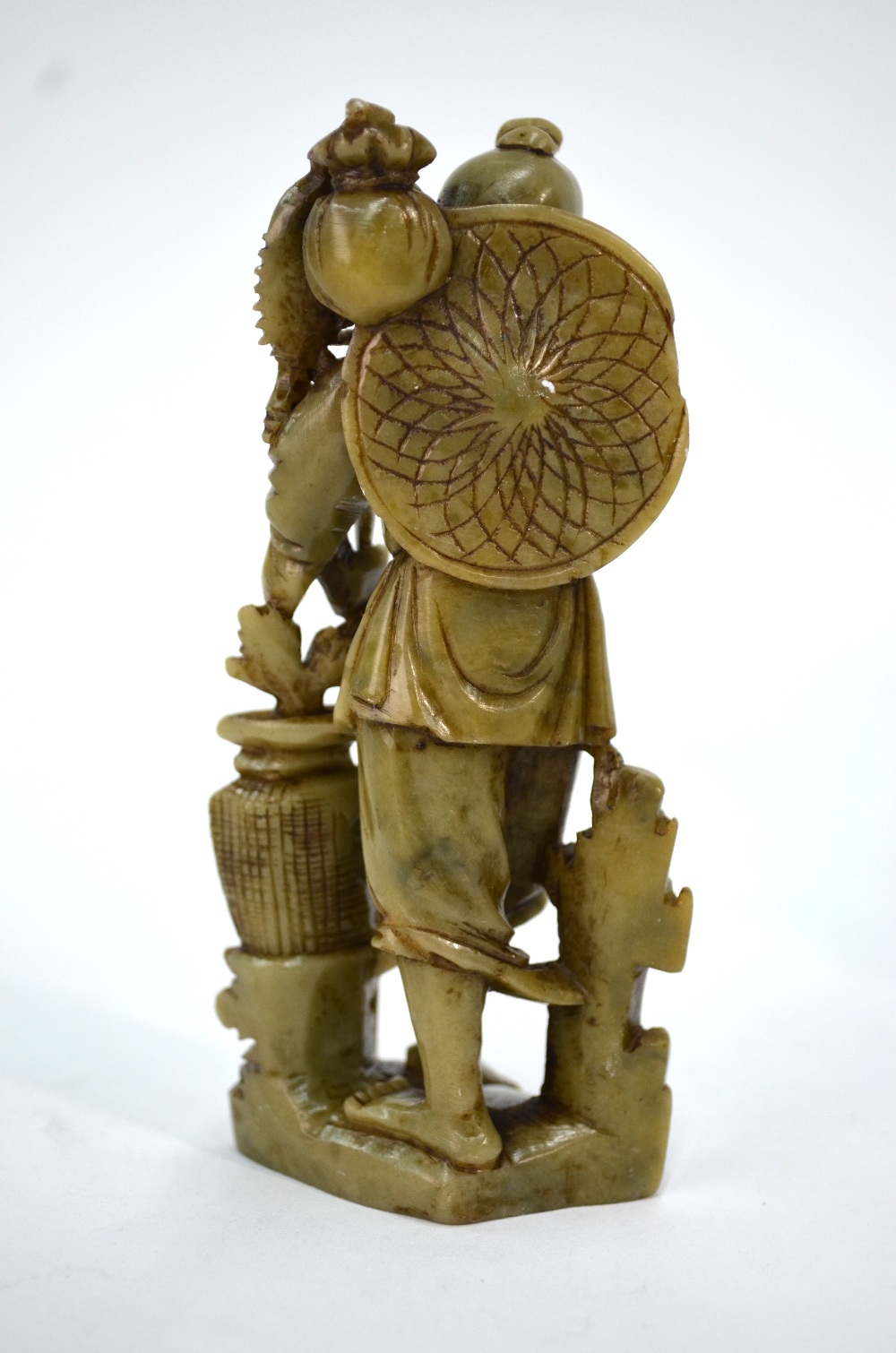 Three pieces of Chinese soapstone, comprising: a standing figure of a Fisherman, - Image 5 of 8