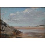 A Priest - Coastal view with gulls, oil on canvas, signed lower left,