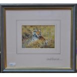 After David Shepherd (1931-2017) - Two small prints of lion and tiger, pencil signed to lower right,