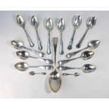 A set of six Danish 826 grade dessert spoons with two salt spoons,