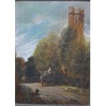 English school - A country view, possibly Warblington Castle, oil on board,