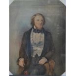 English school - Portrait of a seated gentleman, watercolour, 39.5 x 29.