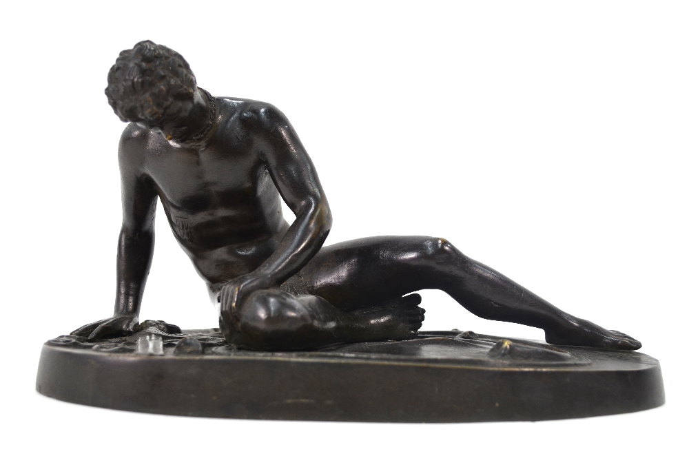 A late 19th century brown bronze figure of 'The Dying Gladiator' or Myrmillo, after the antique,