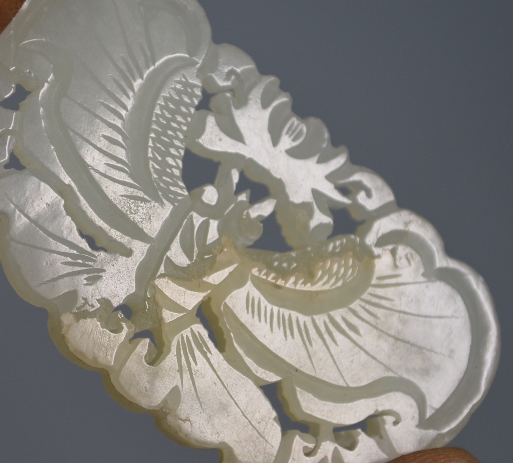 A Chinese small green jade applique or other ornament of mottled white hue, - Image 10 of 10